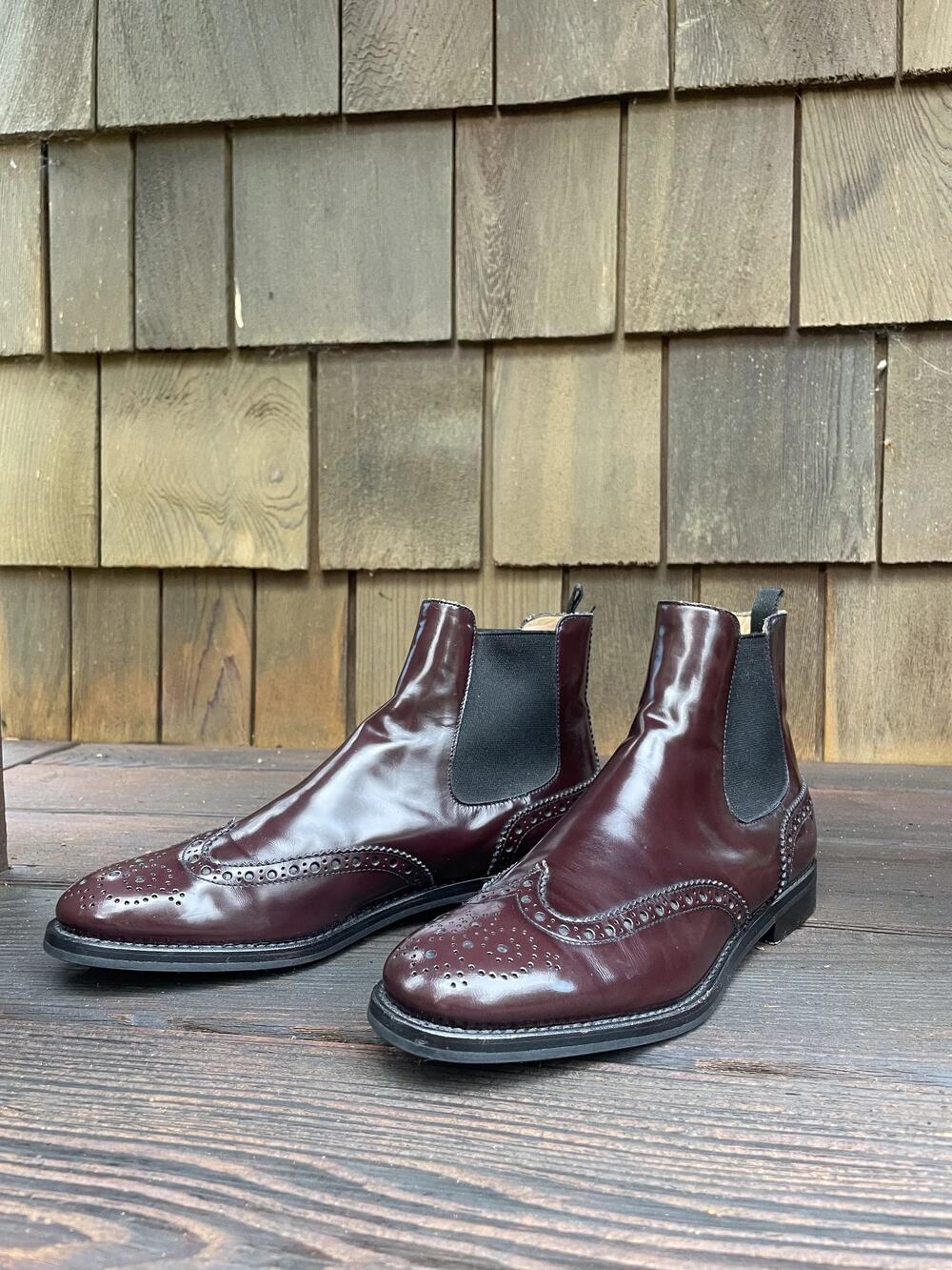 Church's Burgundy Leather Brogue Chelsea Boots Size 38.5